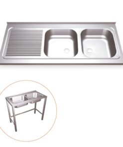 Fregadero industrial con bastidor - Doble cubeta a la derecha